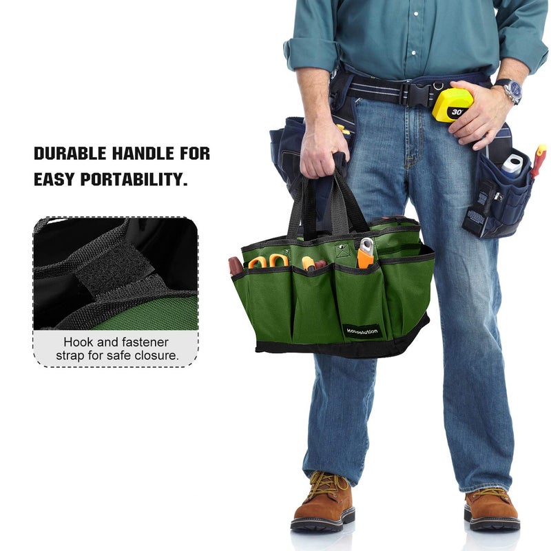 Housolution Gardening Tote Bag, Deluxe Garden Tool Storage Bag and Home Organizer with Pockets, Wear-resistant & Reusable, 12 Inch, Dark Green - Image 5